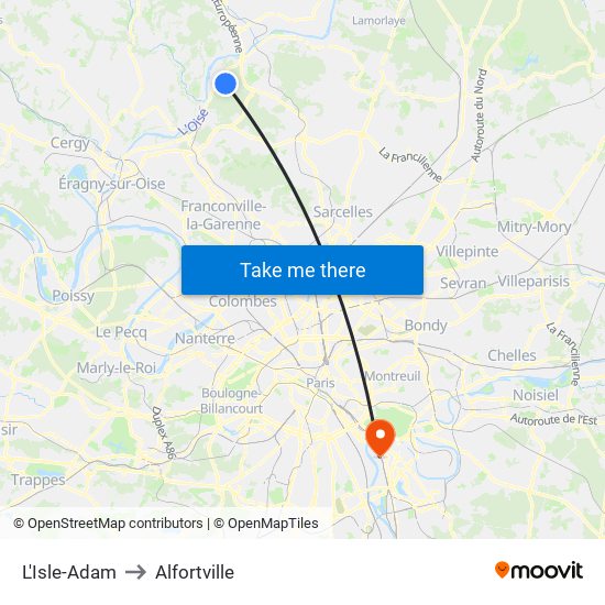 L'Isle-Adam to Alfortville map