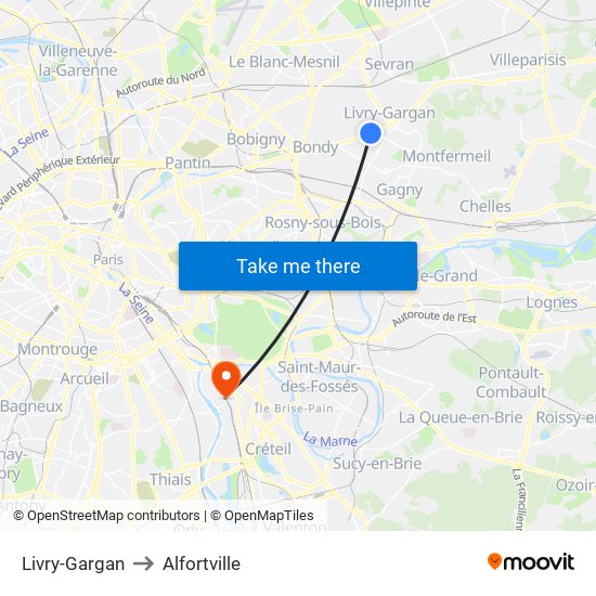 Livry-Gargan to Alfortville map