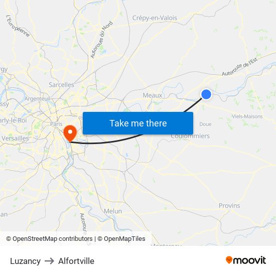 Luzancy to Alfortville map