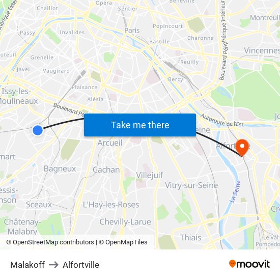 Malakoff to Alfortville map