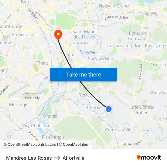 Mandres-Les-Roses to Alfortville map