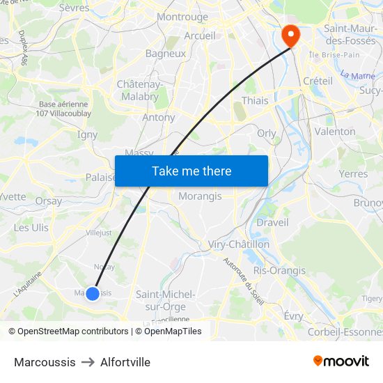 Marcoussis to Alfortville map