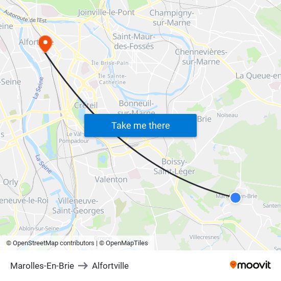 Marolles-En-Brie to Alfortville map