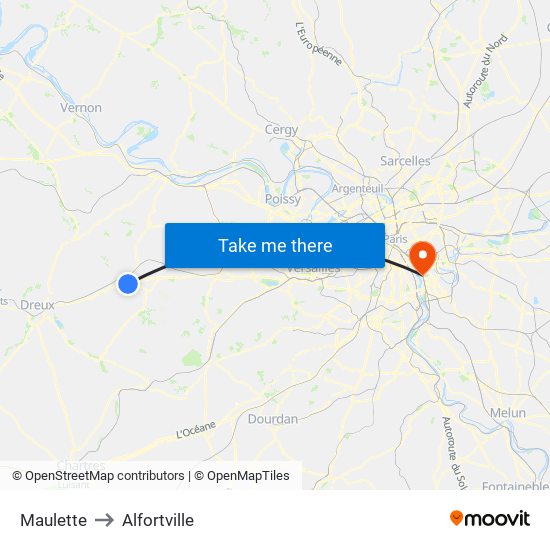 Maulette to Alfortville map