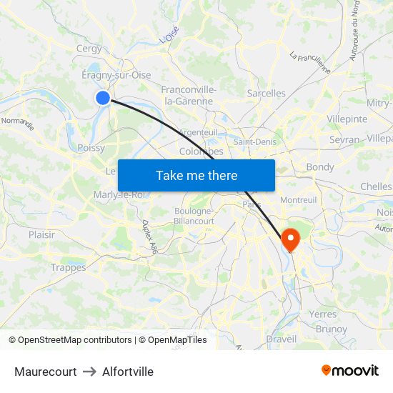 Maurecourt to Alfortville map