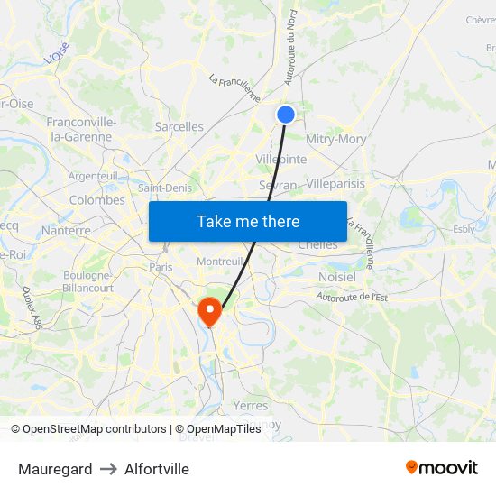 Mauregard to Alfortville map