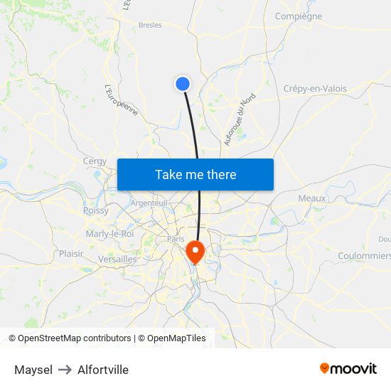 Maysel to Alfortville map
