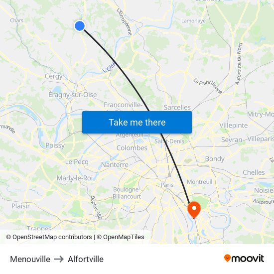 Menouville to Alfortville map