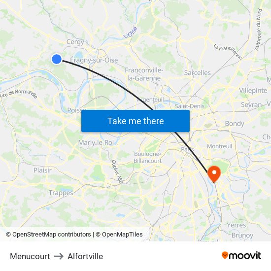 Menucourt to Alfortville map