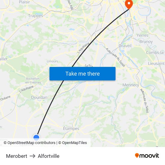 Merobert to Alfortville map