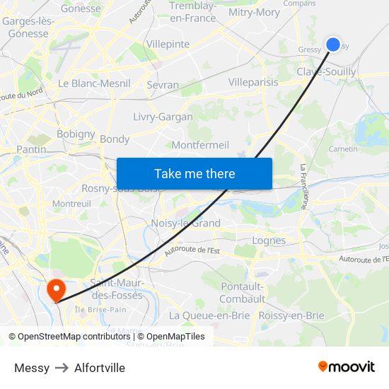 Messy to Alfortville map