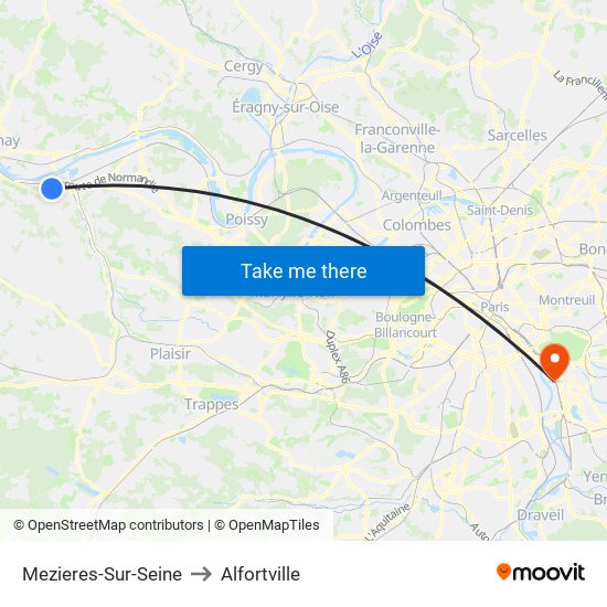 Mezieres-Sur-Seine to Alfortville map
