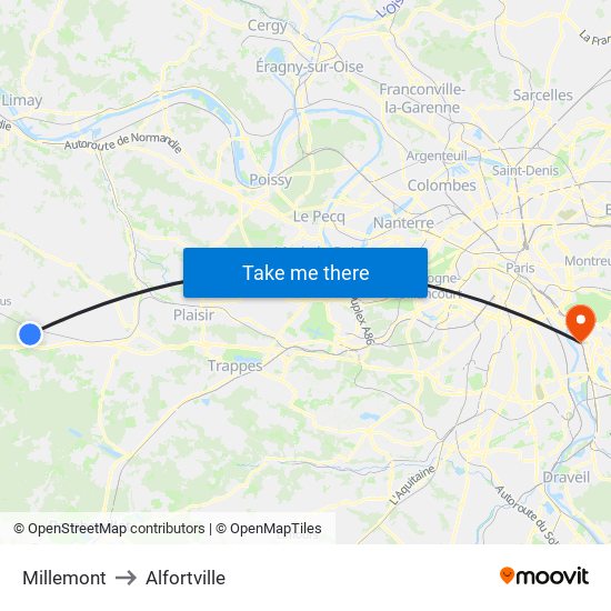 Millemont to Alfortville map