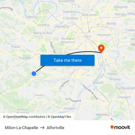 Milon-La-Chapelle to Alfortville map