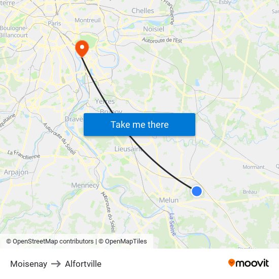 Moisenay to Alfortville map