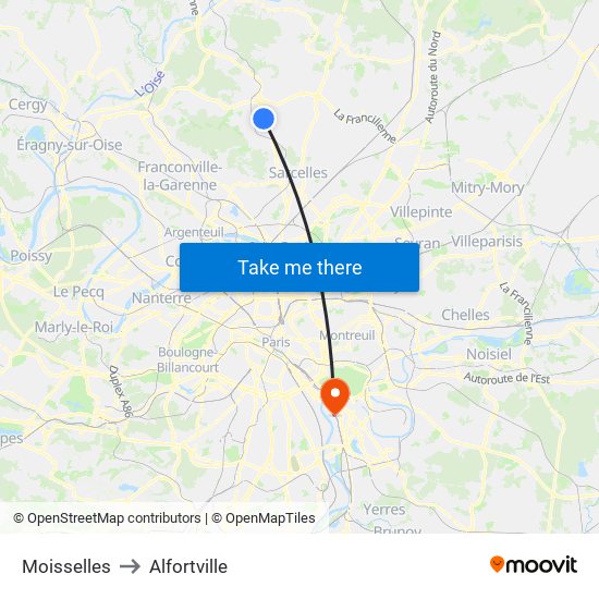 Moisselles to Alfortville map