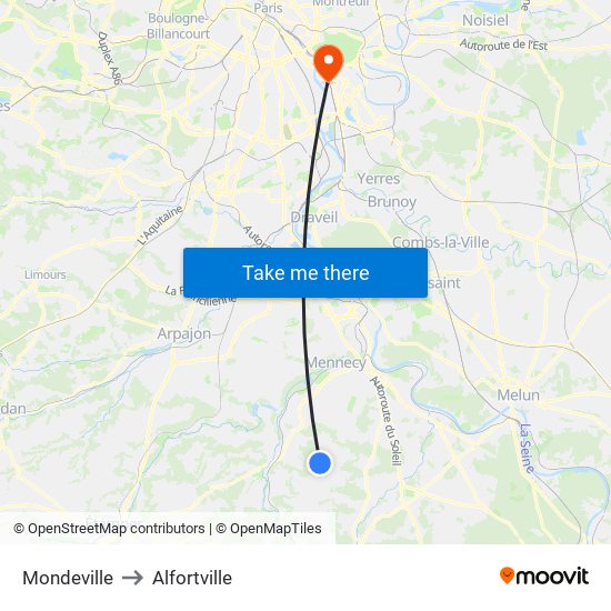 Mondeville to Alfortville map