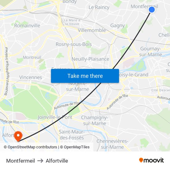 Montfermeil to Alfortville map