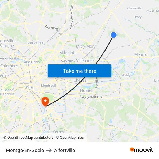 Montge-En-Goele to Alfortville map