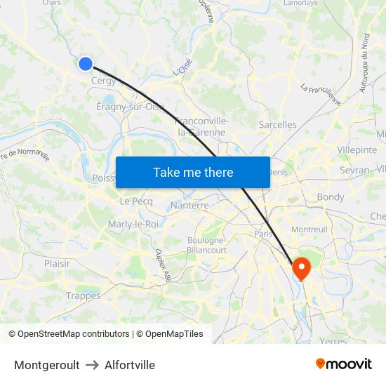 Montgeroult to Alfortville map