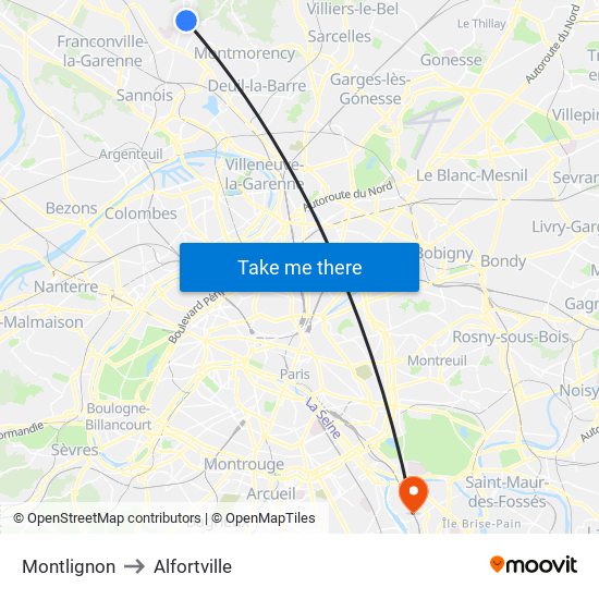 Montlignon to Alfortville map
