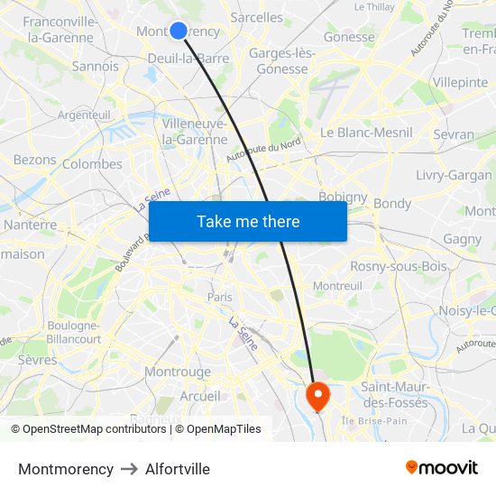 Montmorency to Alfortville map