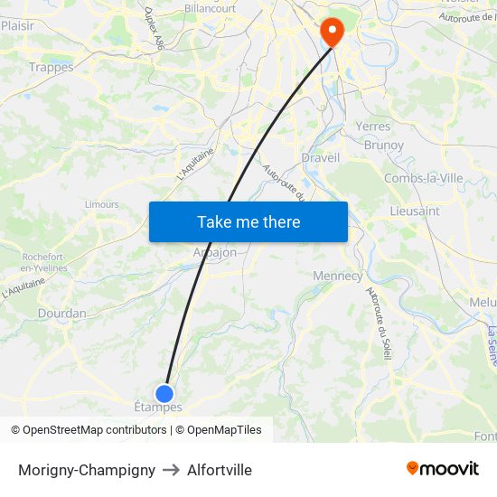 Morigny-Champigny to Alfortville map