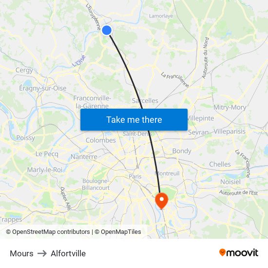 Mours to Alfortville map