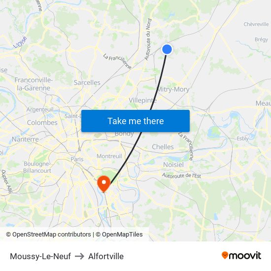 Moussy-Le-Neuf to Alfortville map