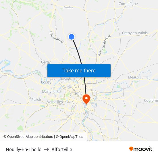 Neuilly-En-Thelle to Alfortville map