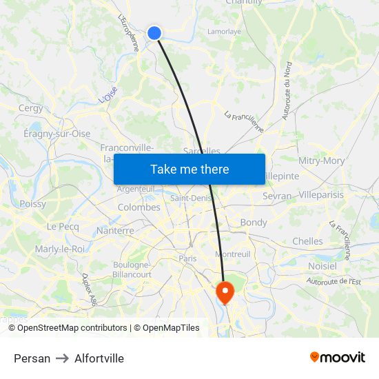Persan to Alfortville map