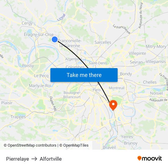 Pierrelaye to Alfortville map