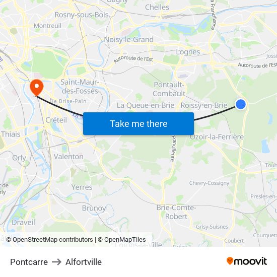Pontcarre to Alfortville map
