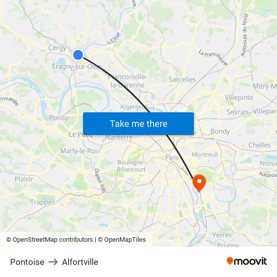 Pontoise to Alfortville map