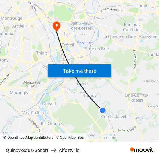 Quincy-Sous-Senart to Alfortville map