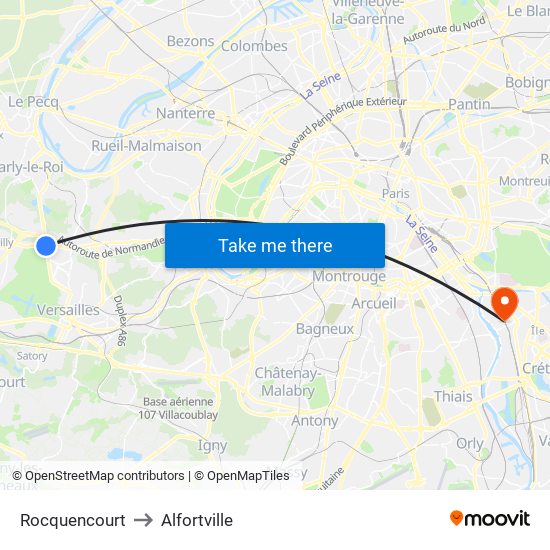 Rocquencourt to Alfortville map