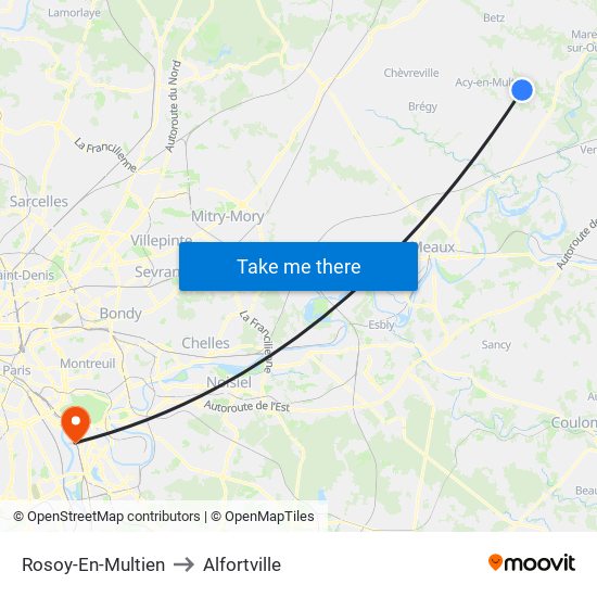 Rosoy-En-Multien to Alfortville map
