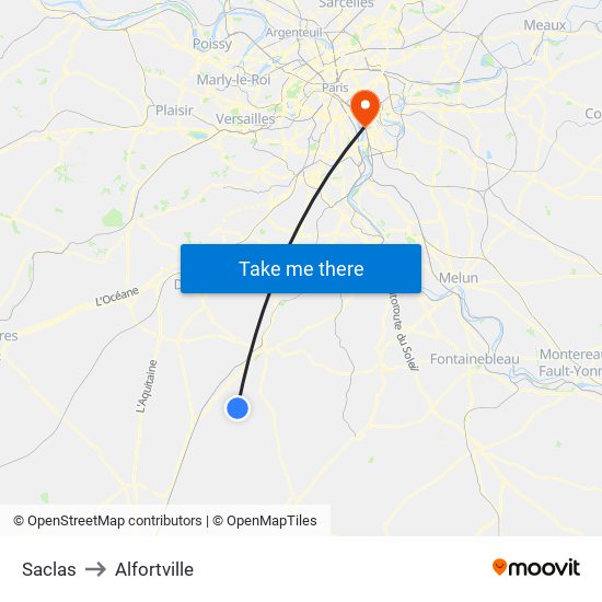 Saclas to Alfortville map