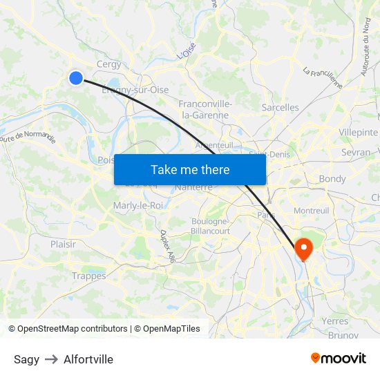 Sagy to Alfortville map