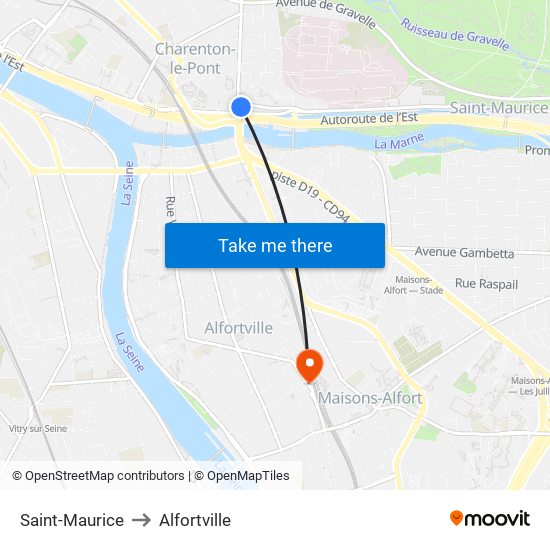 Saint-Maurice to Alfortville map