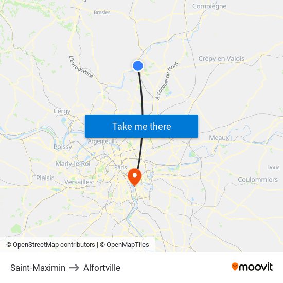 Saint-Maximin to Alfortville map