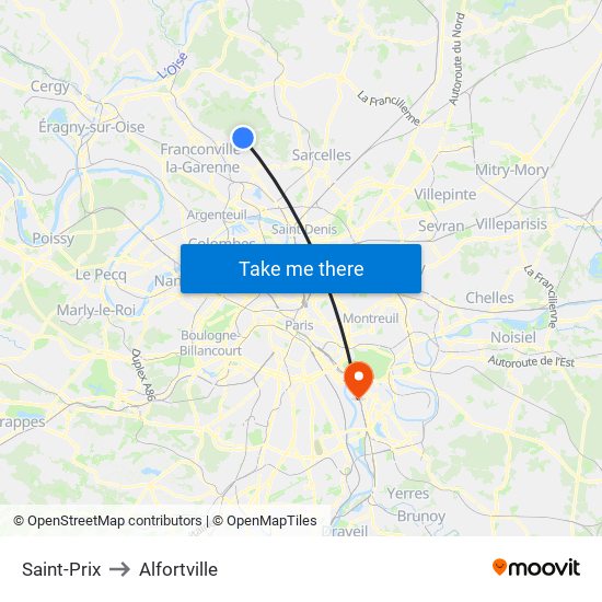 Saint-Prix to Alfortville map