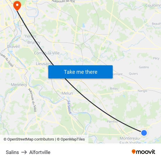 Salins to Alfortville map