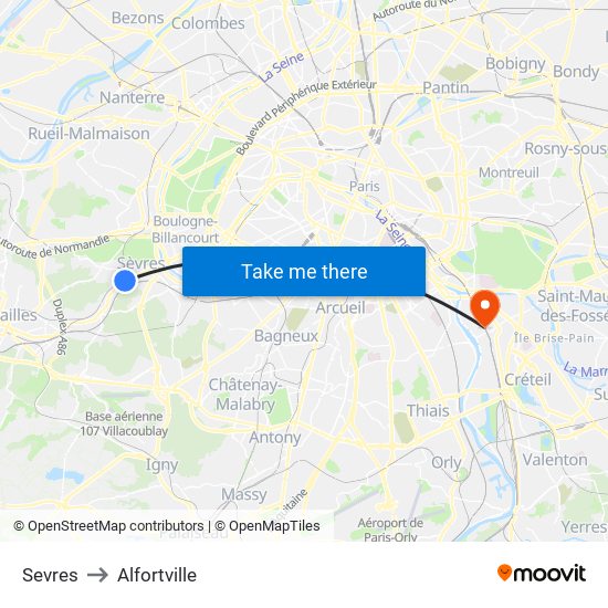 Sevres to Alfortville map