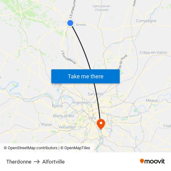 Therdonne to Alfortville map