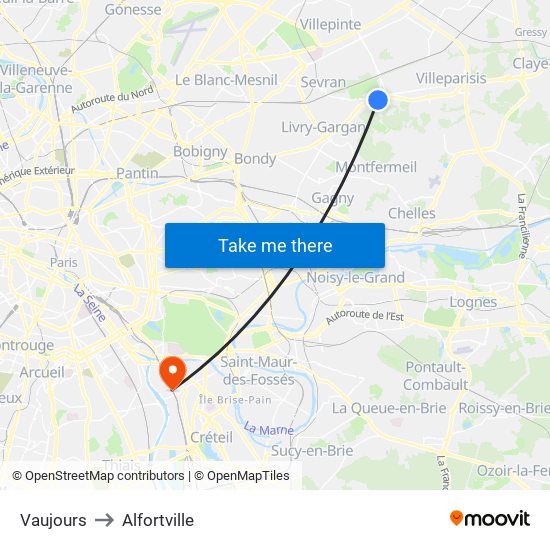 Vaujours to Alfortville map