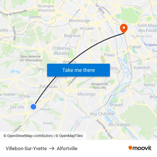 Villebon-Sur-Yvette to Alfortville map