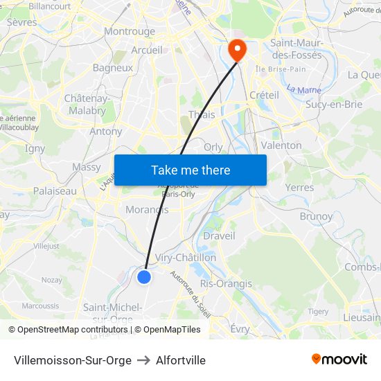 Villemoisson-Sur-Orge to Alfortville map