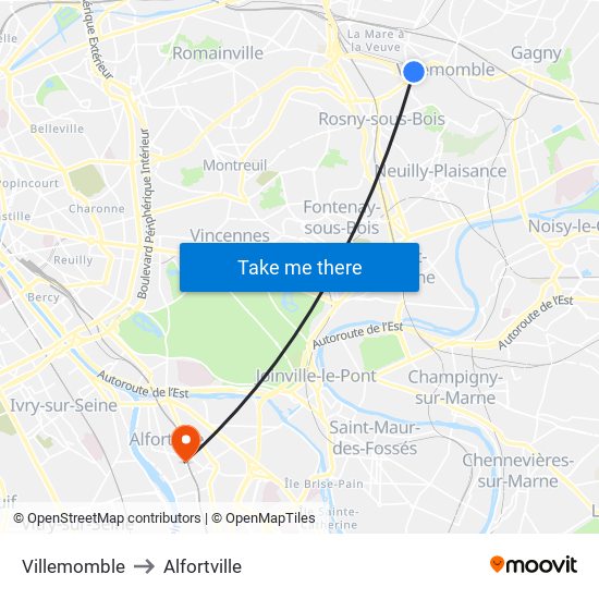 Villemomble to Alfortville map