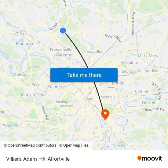 Villiers-Adam to Alfortville map